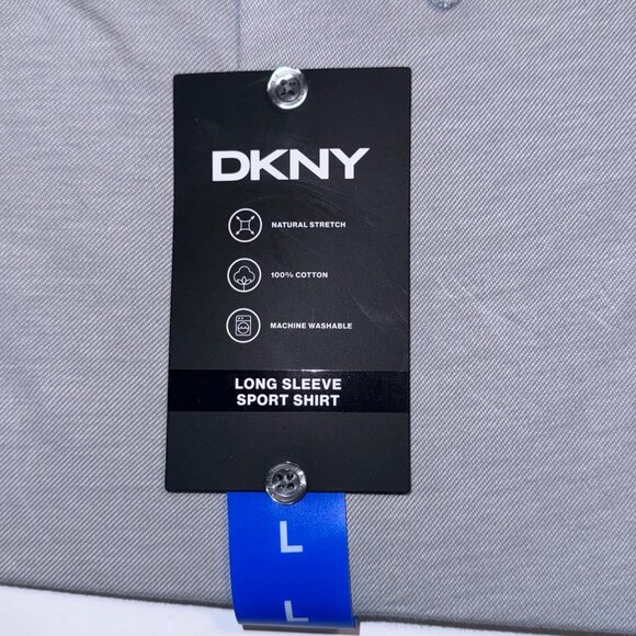 DKNY Long Sleeve Shirt Large Light Gray Natural Stretch Mens Apparel Office Work - Picture 2 of 4
